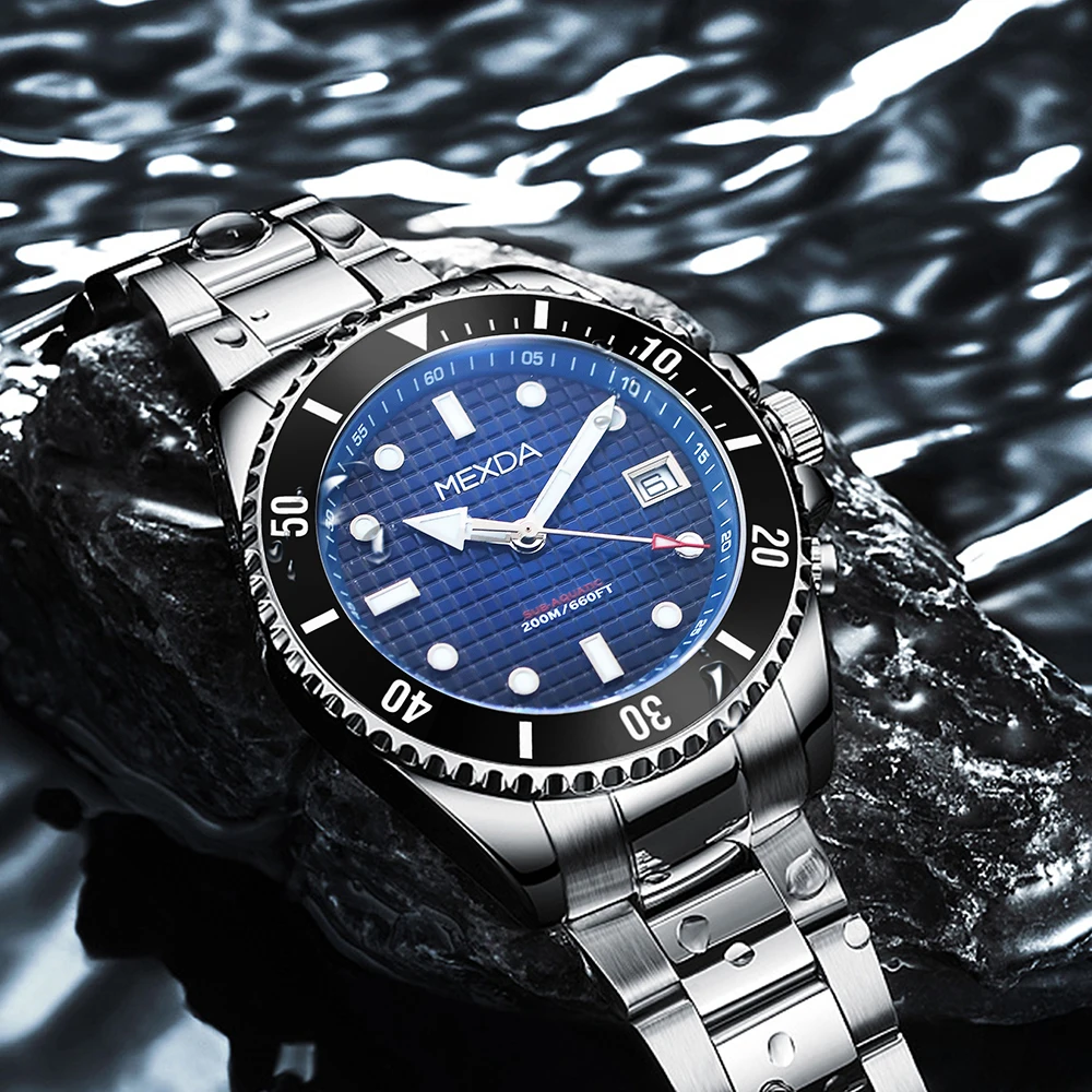 Mexda brand popular design japan quartz movement all stainless steel material super luminous men Automatic lunxury diver watches