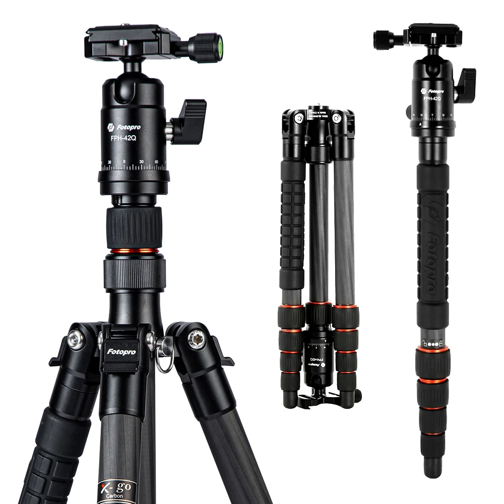 Fotopro new reversal compact professional outdoor sport camera carbon fiber tripod