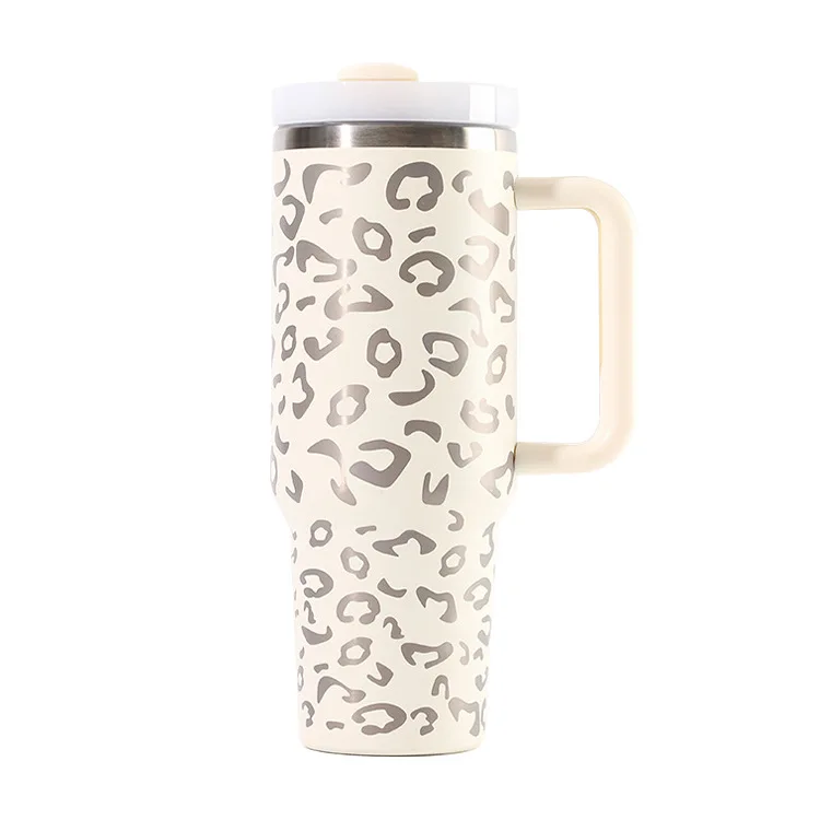 40oz Thermos cup leopard print car cup cup with a straw thermo beker stainless steel thermo mug