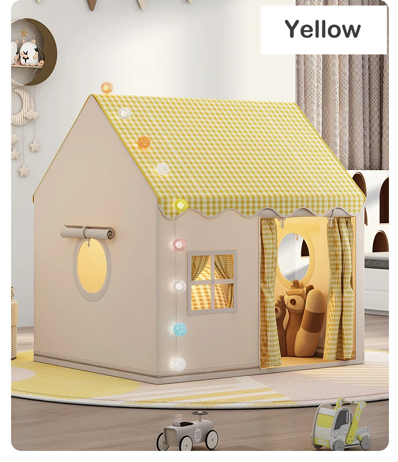 Kids Play Tent Playhouse Indoor Outdoor Optional Star Light Flags Banner Carry Bag Washable Girls Boys Tent