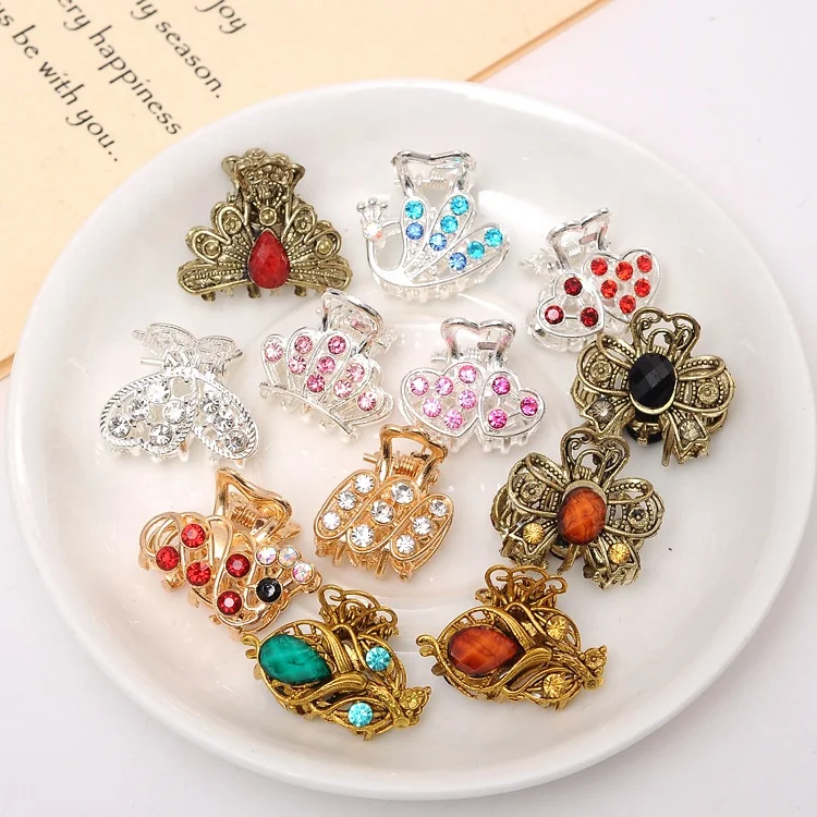 Бесплатный индивидуальный серебристый 2 5 см мини бриллиантовый металлический коготь для волос с бусинами и стразами золотой цветок аксессуары