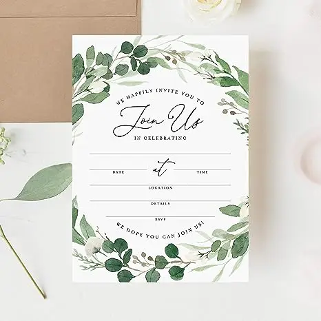 Invitations with Envelopes for All Occasions Eucalyptus Greenery Invites Perfect for Weddings Bridal Showers Engagement Party