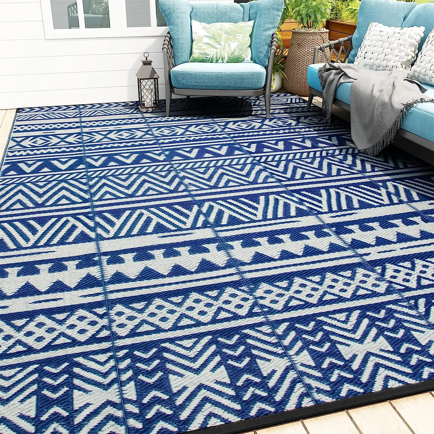 Outdoor area Rug Waterproof 6*9 ft Patio Mat, Portable Reversible RV Camping Picnic Carpet, Plastic woven rugs