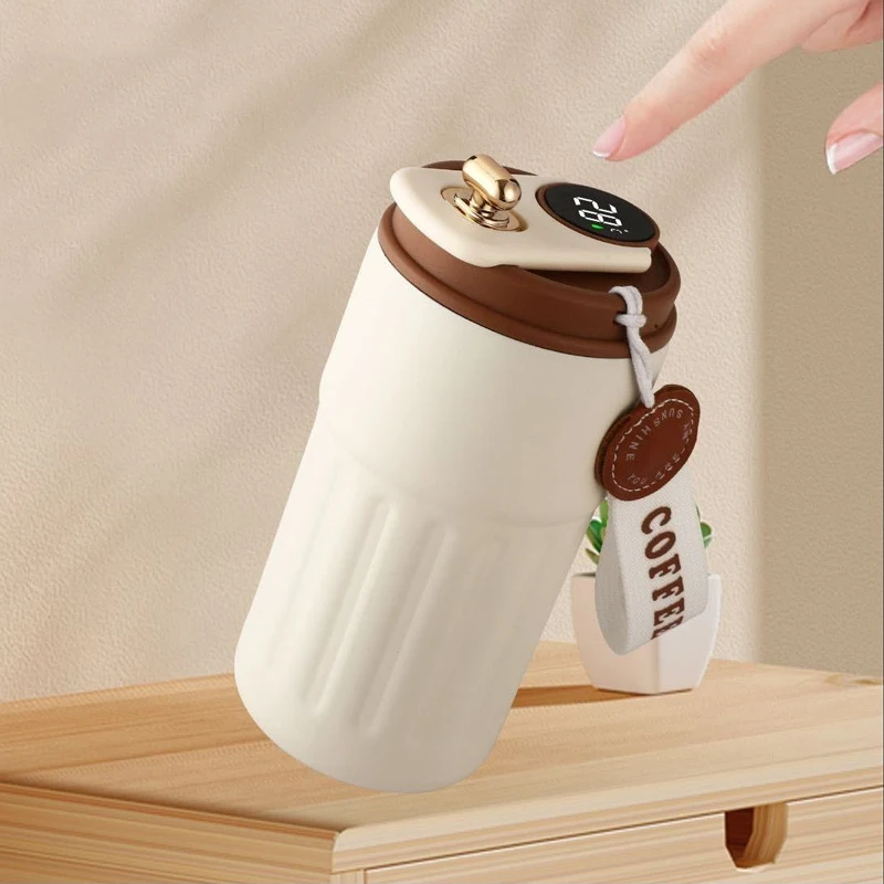 Custom Stainless Steel Travel Coffee Mug Digital Temperature Display Lid Leakproof Outdoor Thermo Vacuum Insulated Tumbler Cup