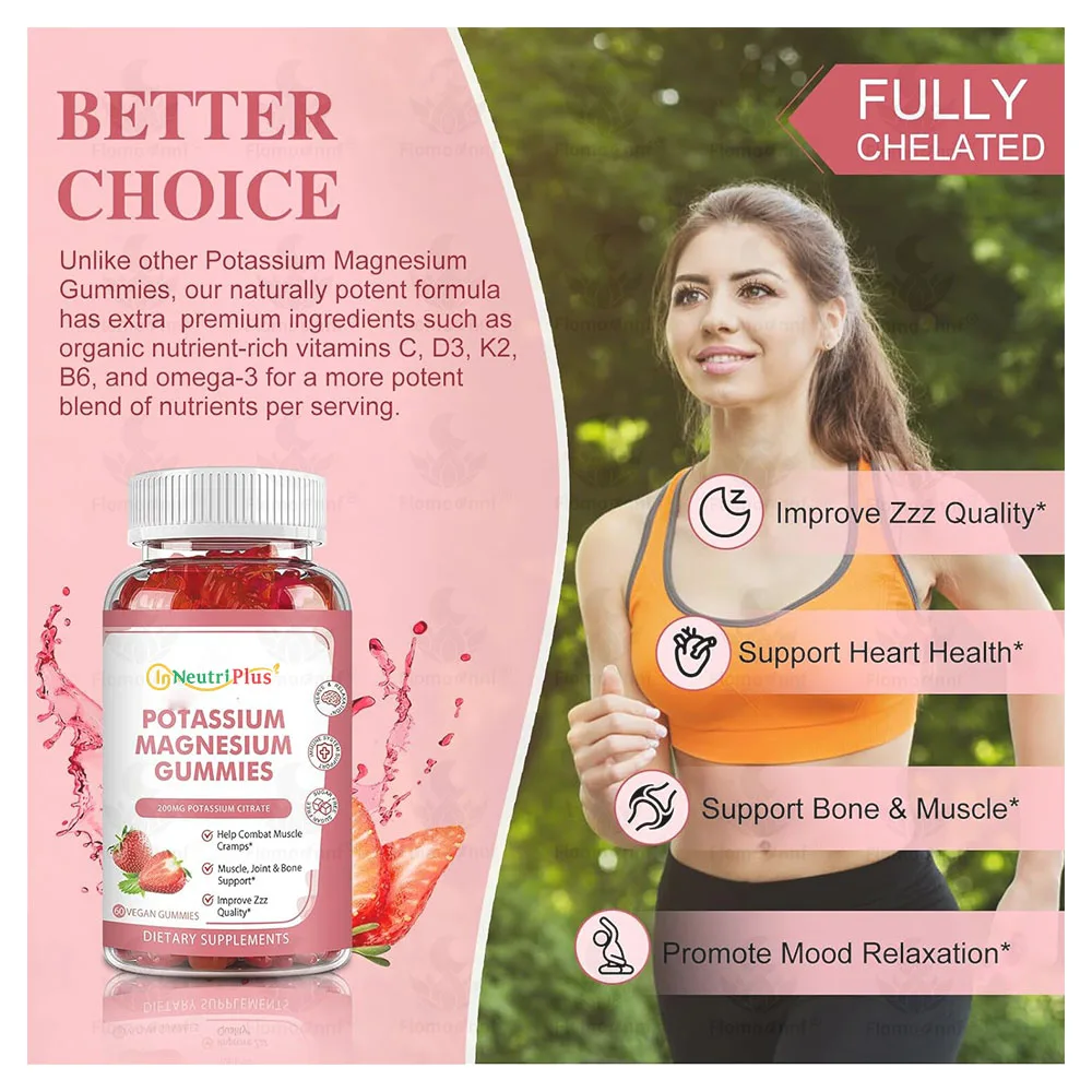 HACCP Factory  Potassium Magnesium Supplement Gummies - Plus Omega 3, B6, D3, K2 & Calcium for Sleep ,Leg Cramps & Muscle