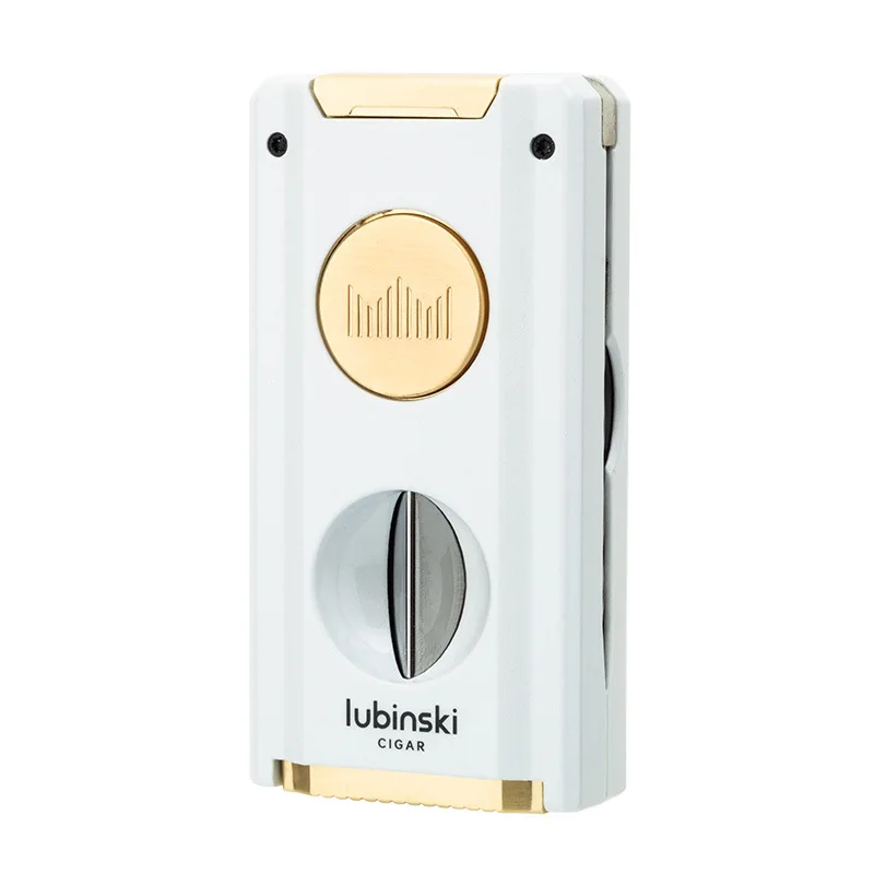 Multi Functional  Opener Cigarette Holder Needle V-shaped  Cutter Punch Zinc Alloy Blue Flame Double Straight Cigar Lighter