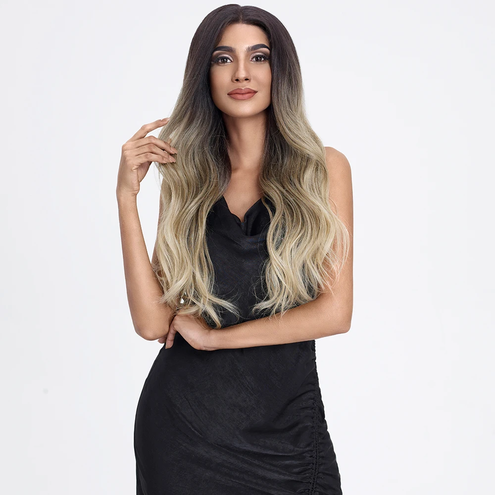 Парик для косплея с естественным эффектом омбре, термостойкие афроамериканские синтетические волосы для чернокожих женщин, 360