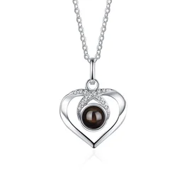 100 Different Languages I Love You S925 silver personalized Photo Projection Necklace pendant  - Heart