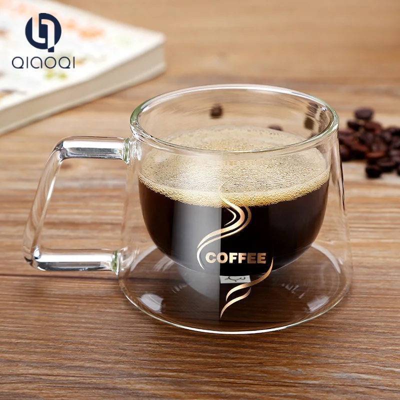 Hot sale custom high borosilicate coffee double wall glass cup with handle