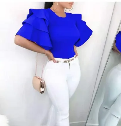 Womens 2020 Casual Tops Clothing Pink Short Sleeve Crew Neck T-shirt Ladies Women Casual Solid Ruched Sleeve T-shirts