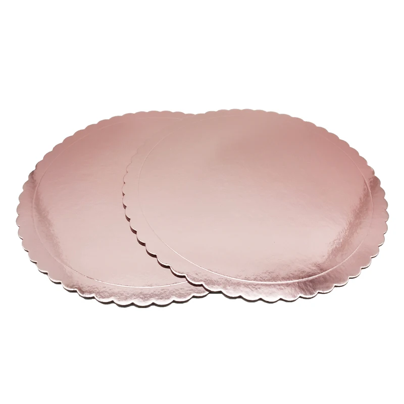 Custom Rose Gold Scallop Cake Bases Boards High Quality Round Cardboard Cake Circles Plate Wholesale