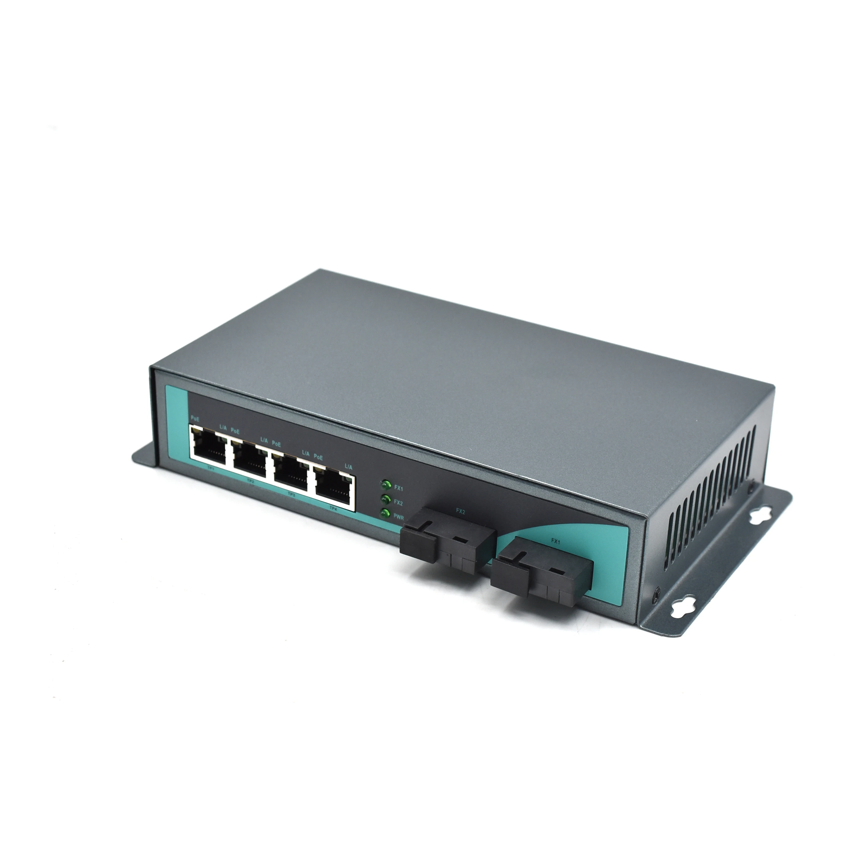 Wanglink media converter fiber switch 20KM 4 10/100/1000 ethernet POE ports 2 SC connectors 1.25G fiber ports