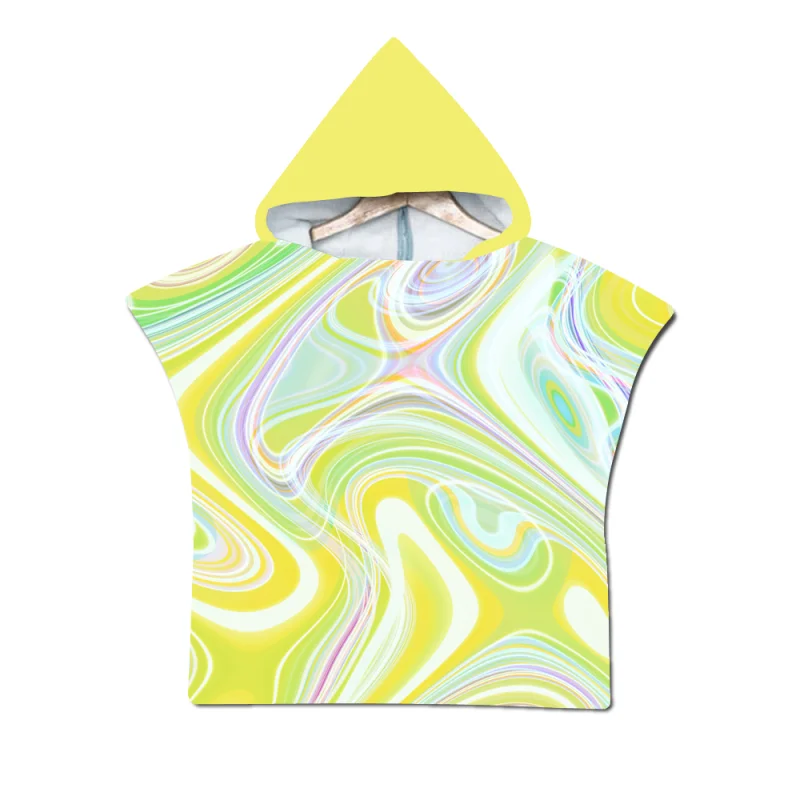 Kids  liquid water pattern Printed Quick Drying Microfiber Hooded Poncho Beach Towel