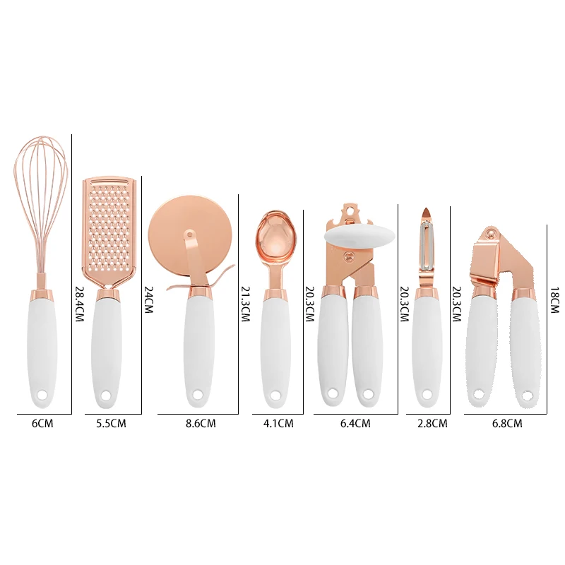 Nonstick Heat Resistant Kitchen Gadgets Tools Silicone Handle Garlic Press Pizza Cutter Kitchen Utensil Set Stainless Steel