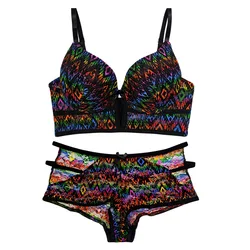 Brazil Girl 38 Size Boobs Printed Female Underwear Panties Combo Breathable Push Up Underwire Women Plus Size Bra Briefs Sets