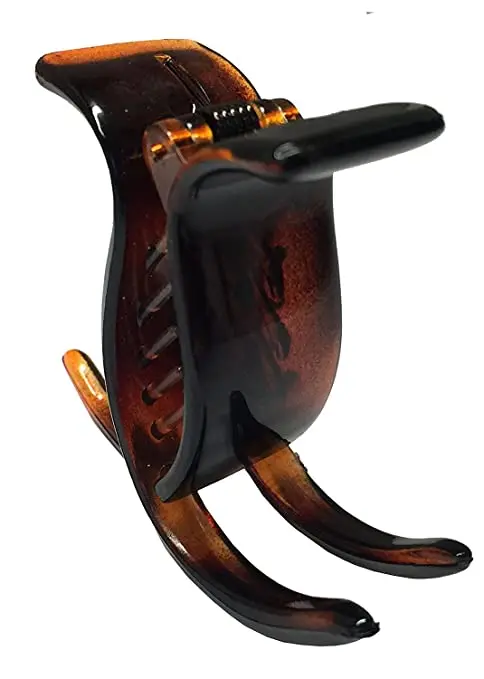 French Small Three Teeth Tortoise Brown Shell Pony Fish Style Strong Grip Jaw Hair Claw Clip Clamp