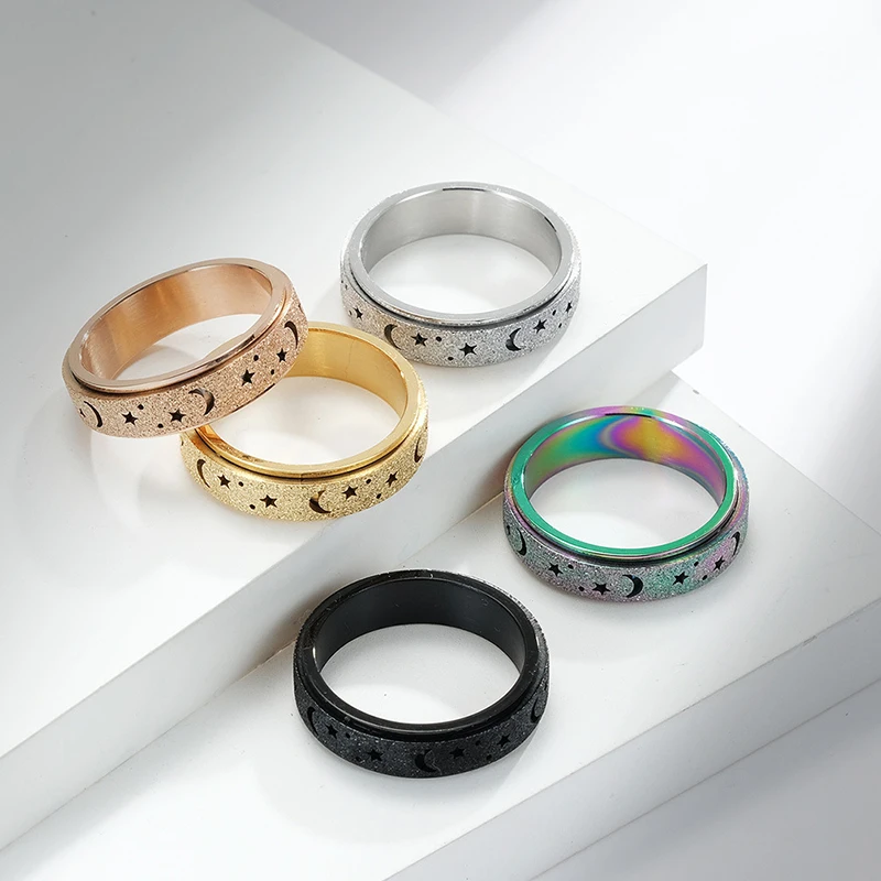 Wholesale Jewelry Men Women Rotating Finger Wedding Ring Star Moon Fidget Anxiety Stainless Steel Stress Relief Spinner Ring