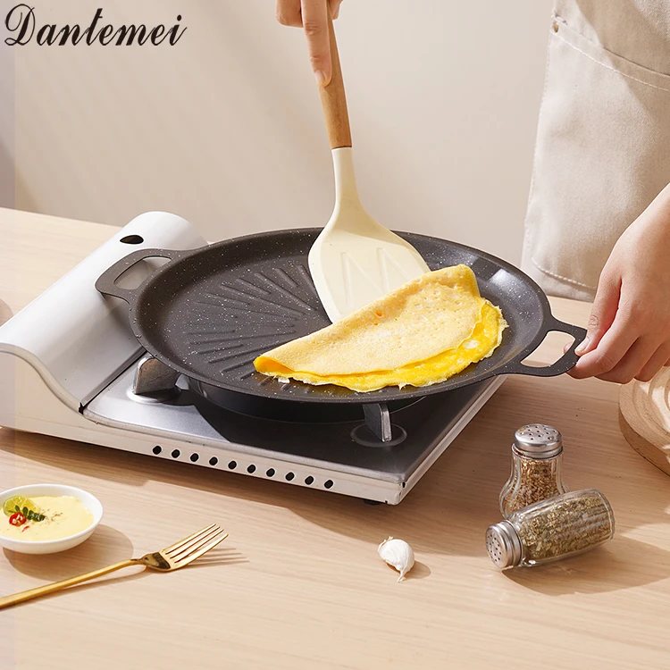 Best Seller Stainless Steel BBQ Grill Non-stick Grill Barbecue Outdoor Cookware Round Frying Pan