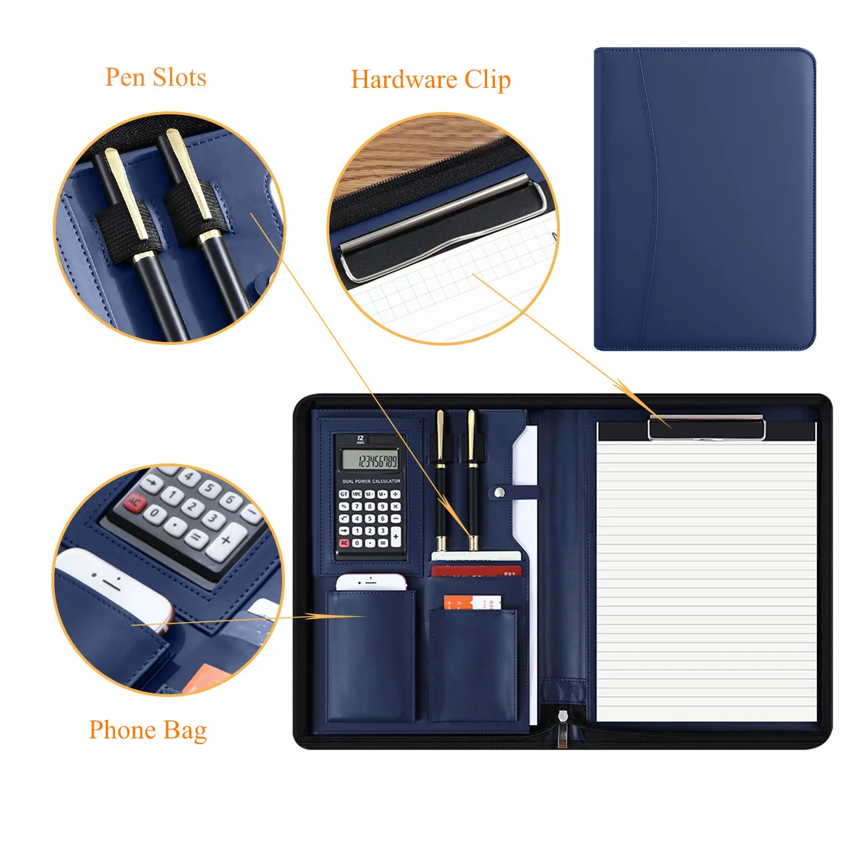 Padfolio Bag Pu Leather Executive Zippered Holder Leather Documents Organizer Portfolio Folder