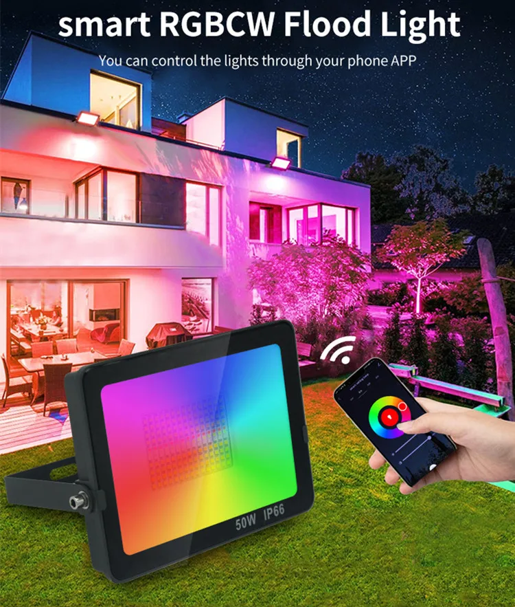 200W RGBCW LED Flood Light AC110V Multi Color Projector Wifi App Control RGB Reflector 12V 24V Outdoor Floodlight Spotlight