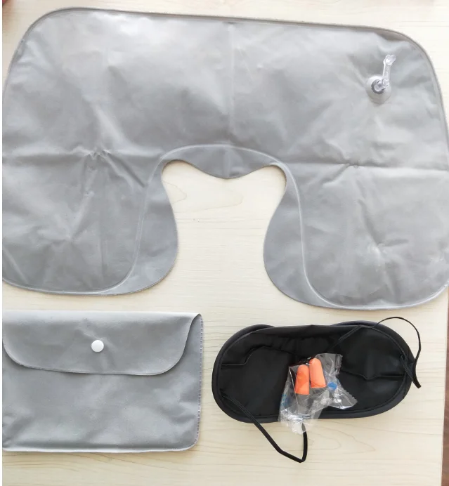 promotional high quality inflatable air filling Flocking PVC travel pillow U-sgape travel pillow made in China