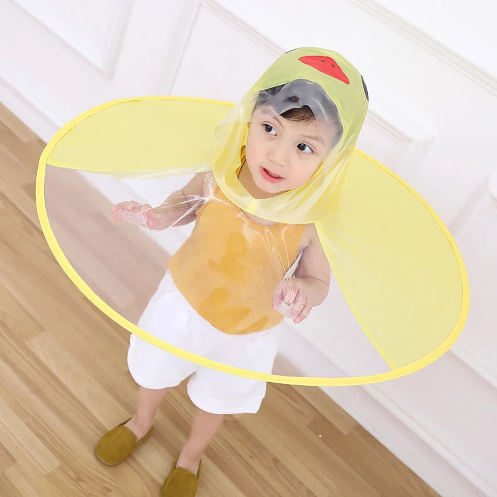 Cute Yellow Duck RaincoatRain Coat Ufo Children Umbrella Hat Hands Free Foldable Raincoats