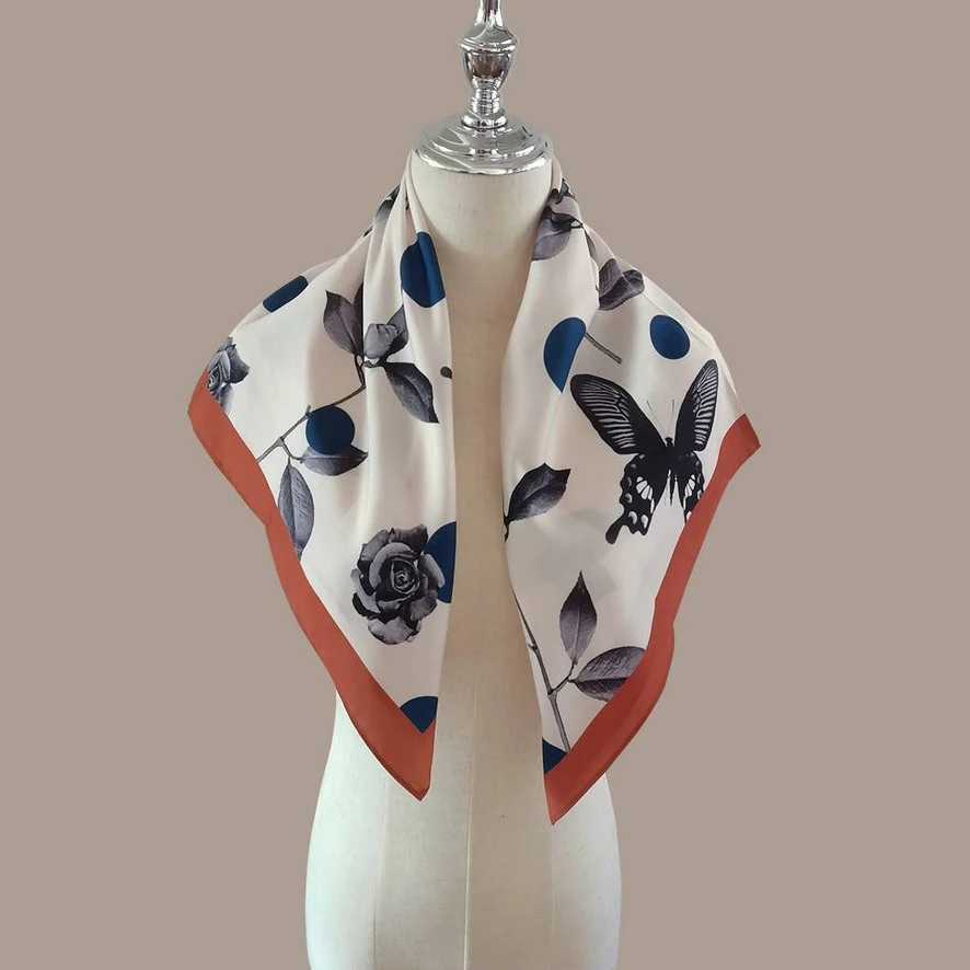 Custom Printed Design Square Twill 90x90 100% Silk Scarves Digital Printing Women Ladies Pure Scarf Headscarf 100% Silk Scarf