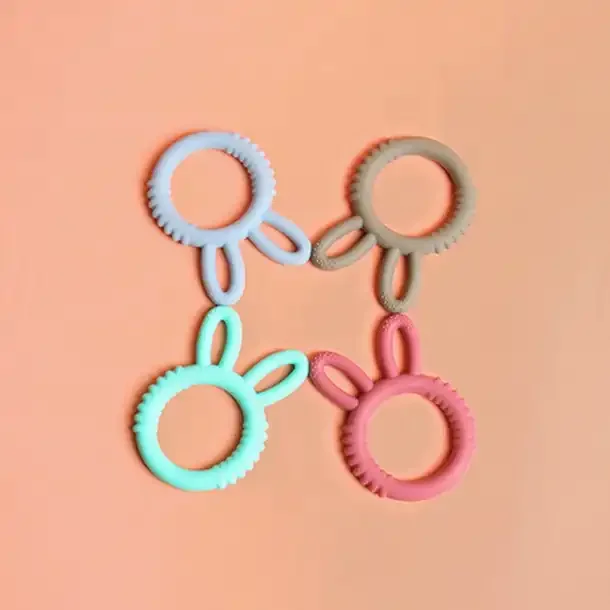 Hot Selling Cute Rabbit Shape Baby Teether Bpa Free Ring Silicone Chewable Toys For Baby