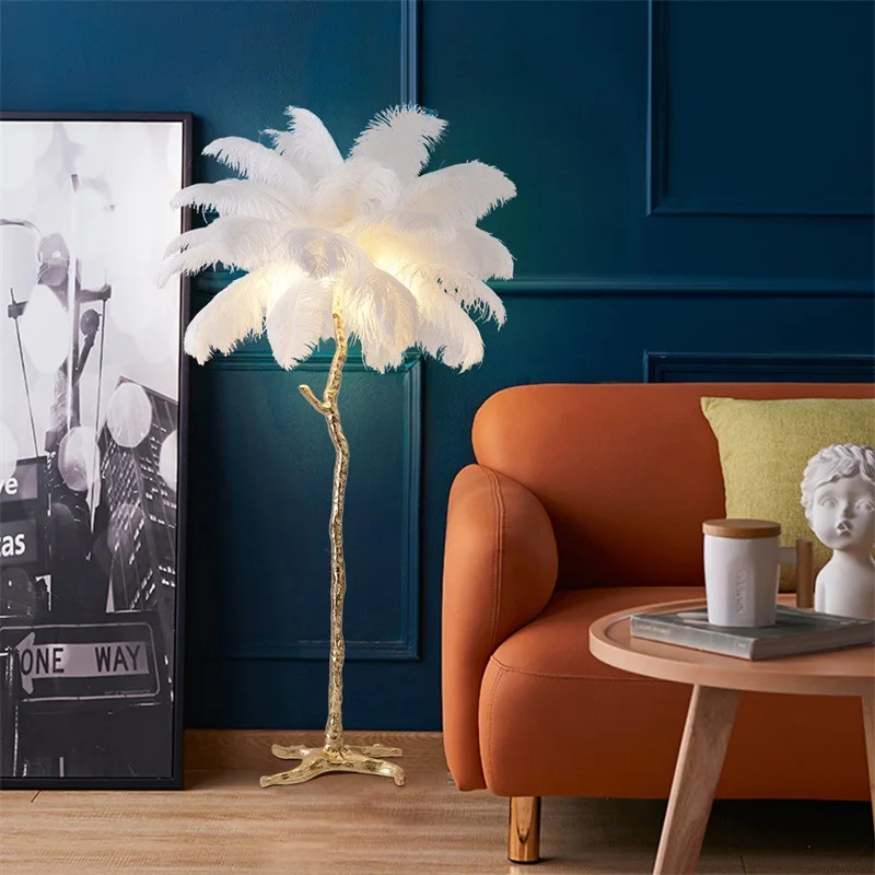 New ostrich floor lamp ins light luxury American resin all copper lamp decorative feather lamp
