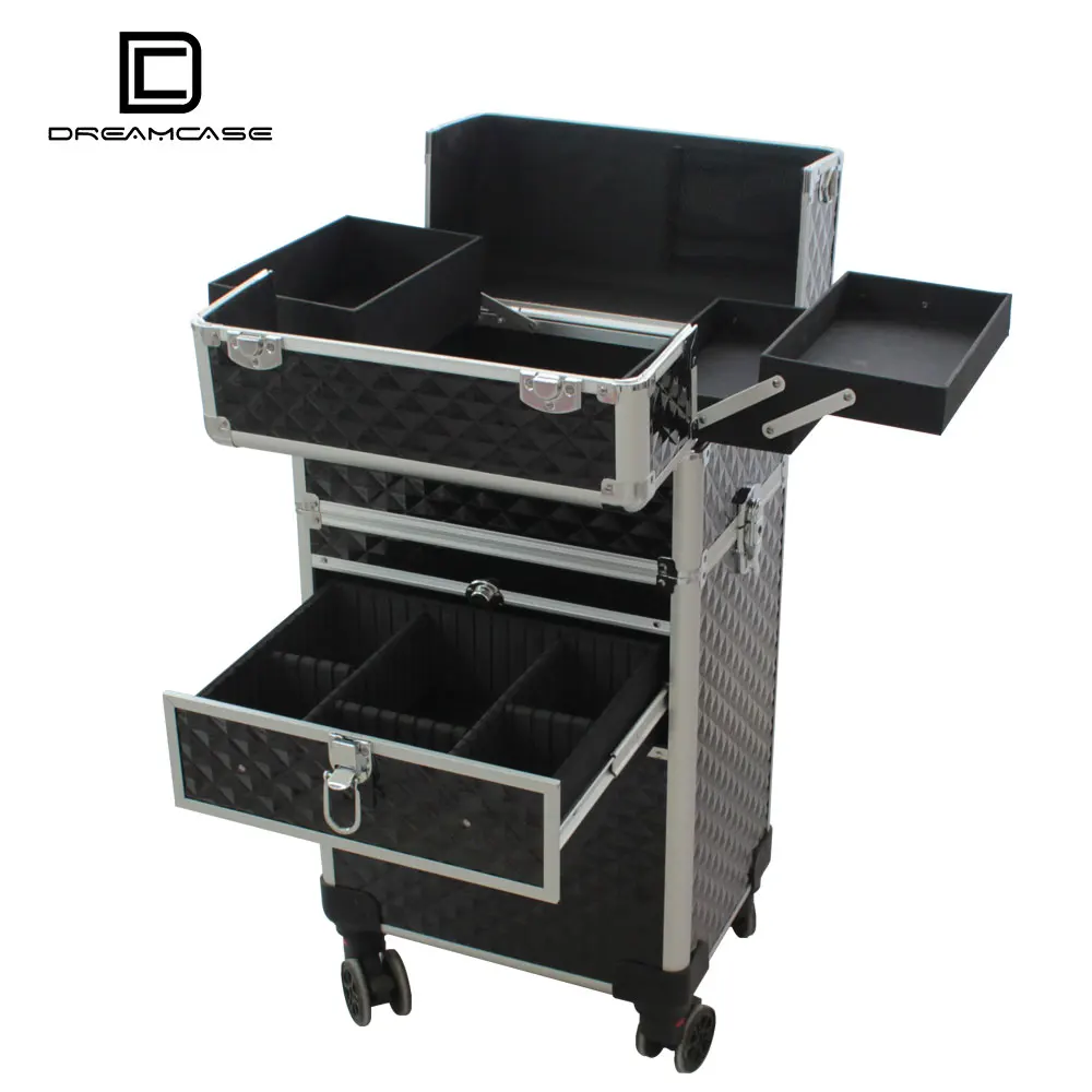 c Beauty Salon Hard Train Rolling Makeup Stand Cosmetic case Aluminium Trolley Train Vanity