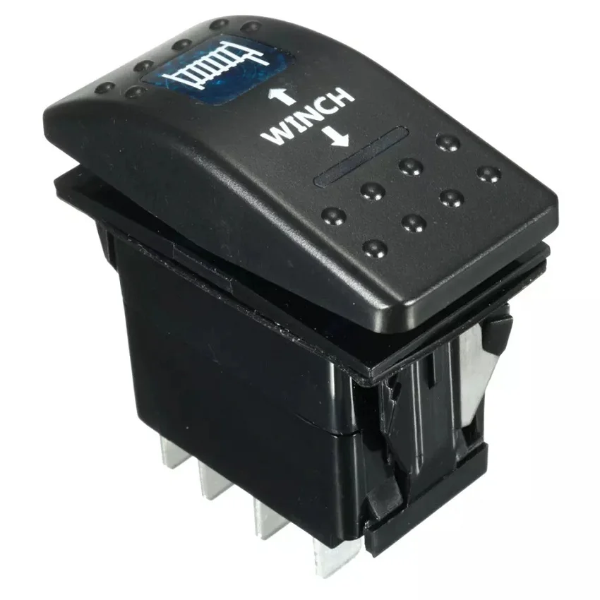 12 volt 20a dc & 24v 10a 7 pin winch in winch out on-off-on rocker switch dual led light blue red for car/bus/marine