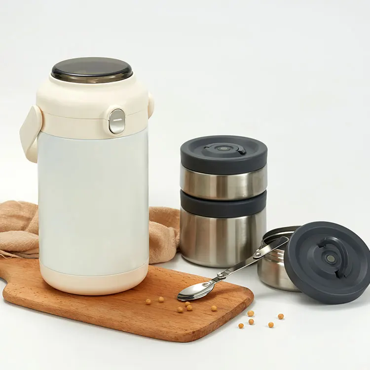 High quality standard tiffin thermo vacuum food flask jar insulation 3 compartment stainless steel lunch box set with spoon