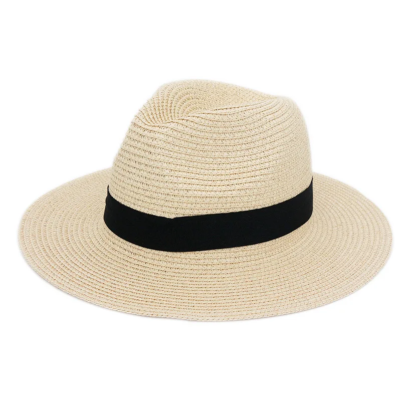 Summer Beach Custom Ribbon Band Fedora Straw Hat Wide Brim Straw Panama Hats