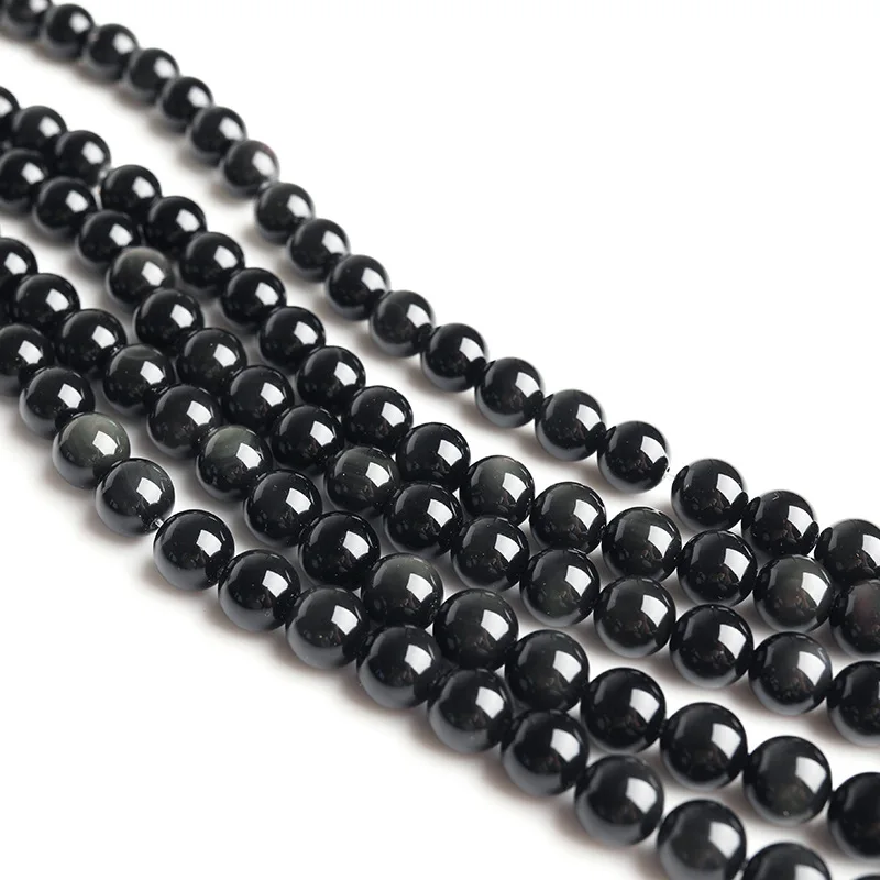 Natural Black Natural Obsidian Jewelry Loose Beads Smooth Obsidian Healing Gemstone Beads For Jewelry Making Diy