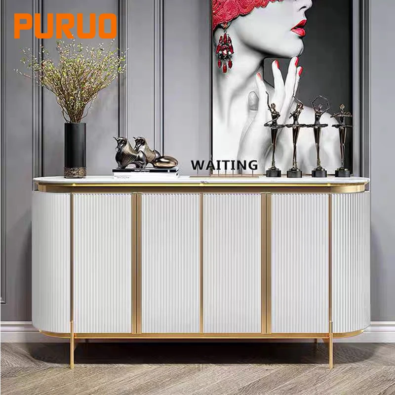 PURUO luxury home use living dining room furniture stone top MDF wooden cabinet buffet console table with storage