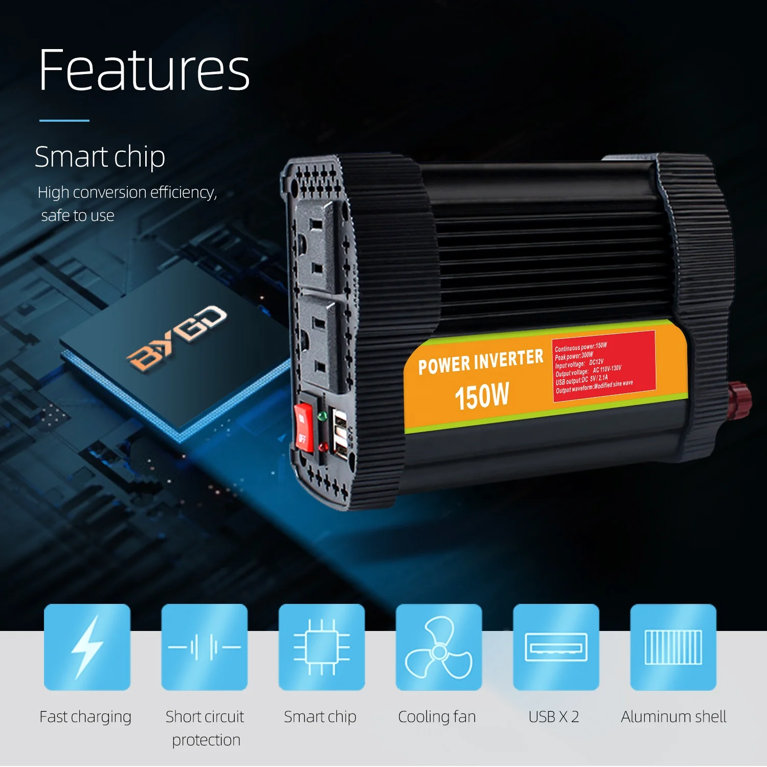 modified sine wave Mini Portable Car Power Inverter DC to AC 150W 12v 220v power inverter for the car inverter price