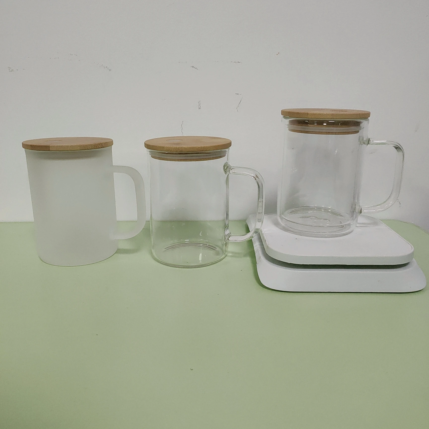 Wholesale 15oz 16 oz 17oz Sublimation mug Clear Frosted Double-wall snow globe glass can cups pre-drilled 16oz With Handle