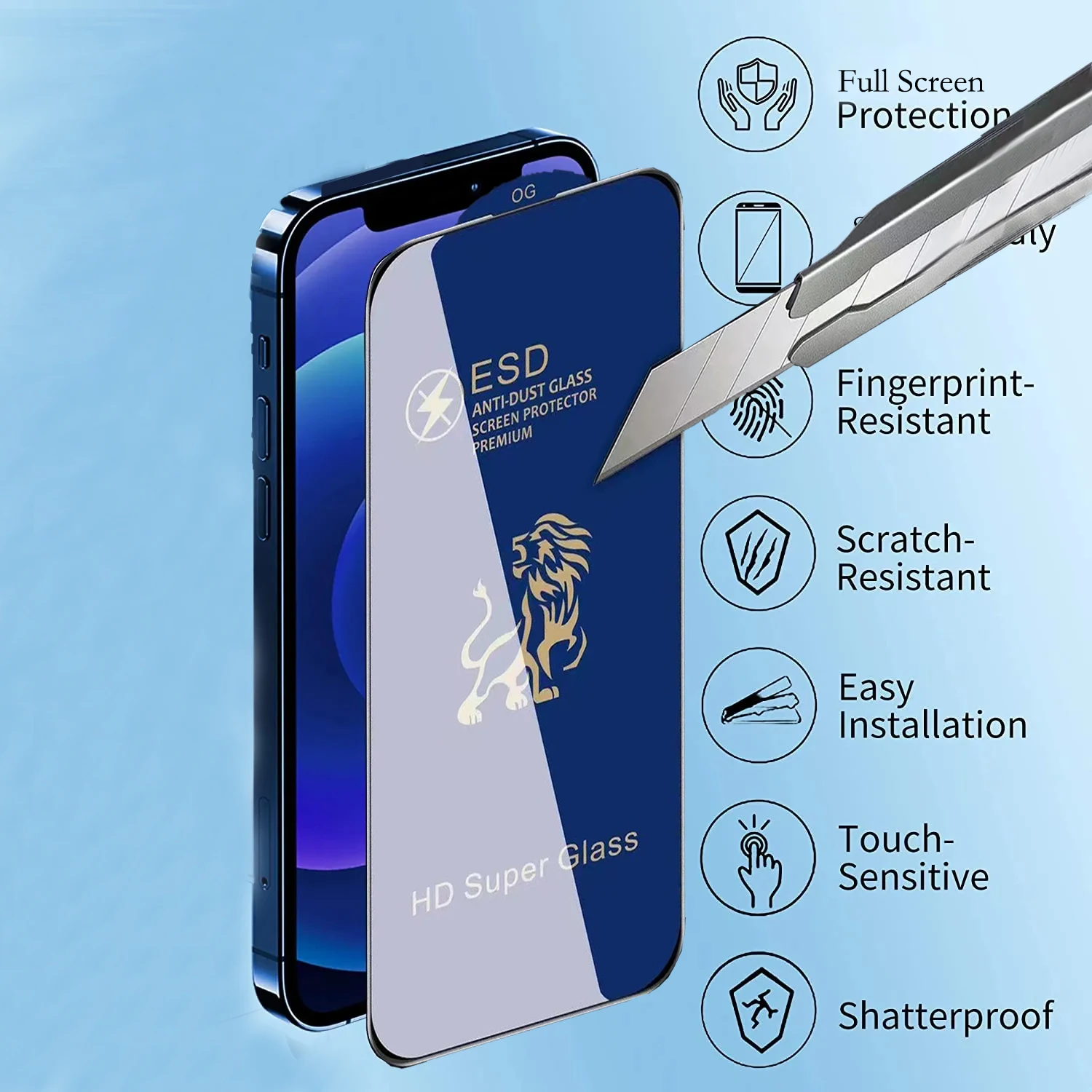 ESD Og 9h полное покрытие закаленное стекло протектор экрана для Iphone 15 Pro Max PLUS
