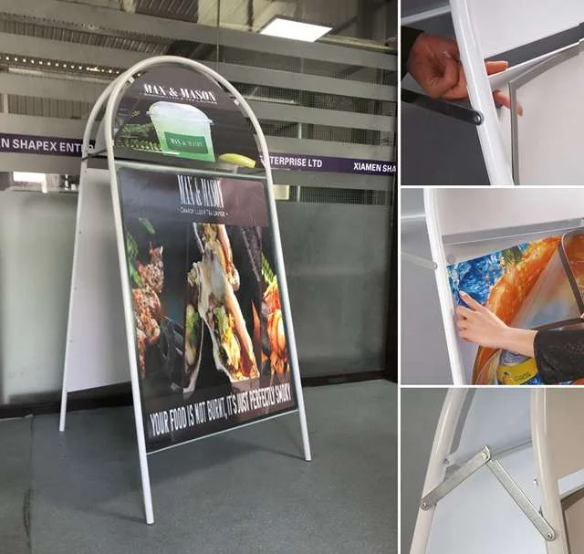 Advertising Display Banner Stand Poster A Frame Sidewalk Sign Holder With Header Panel