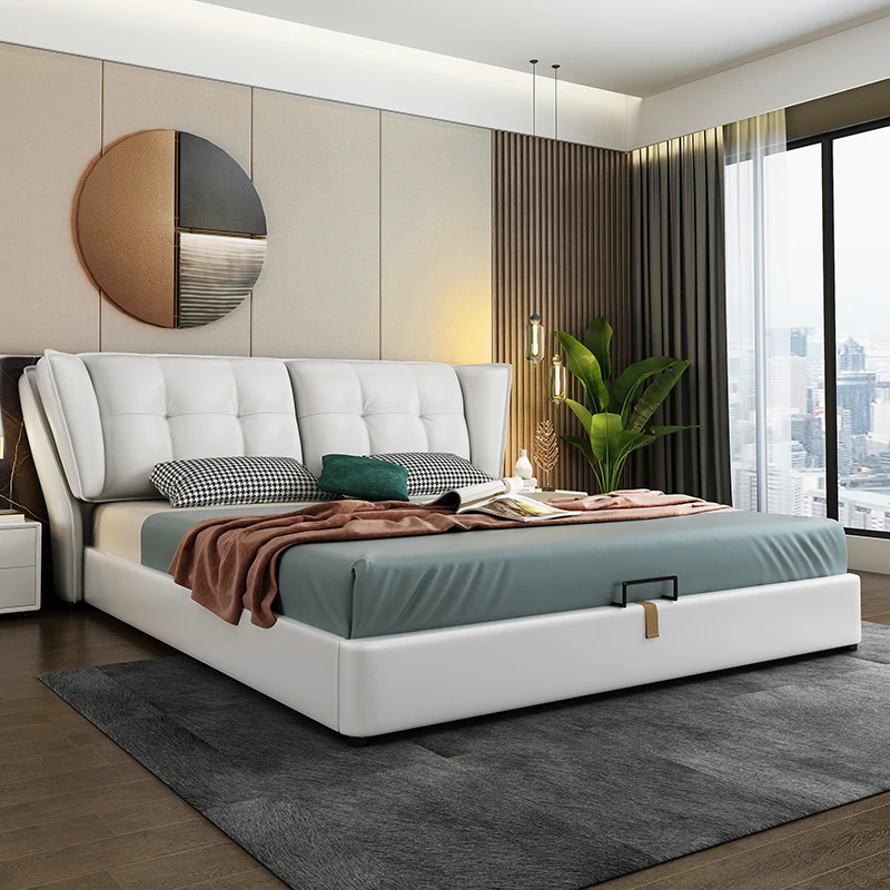 Cheap Wholesale  Large Bed Leather Bed 1.8 m Double King And Queen Size Bed