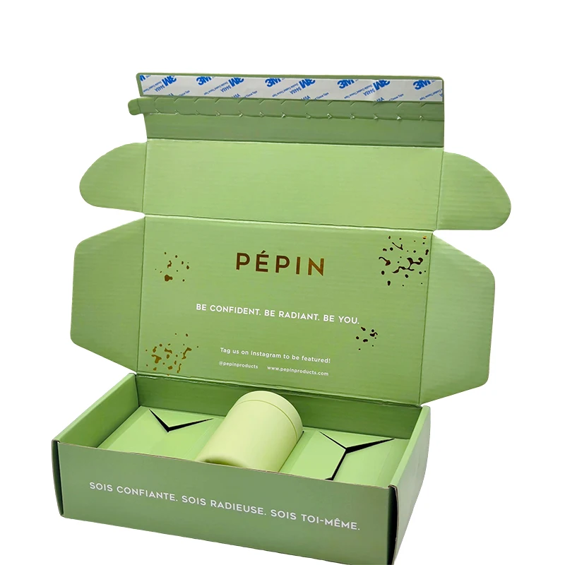 Custom Logo Corrugated Cosmetic Bottle Insert Package Emballage Army Green Tear Strip Shipping Boxes Mailing Boxes For Packiging