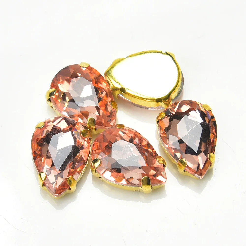 Water Drop Glass Rhinestone Gold Claw Setting Teardrop Shaped Crystal Sewing Charms Decorative Wedding Dress Jewelry Accessories