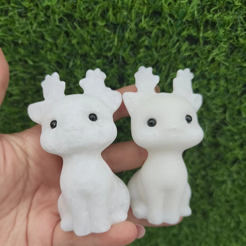 Wholesale Bulk Natural Crystal Carving Crystal White Jade Deer For Souvenirs Gift