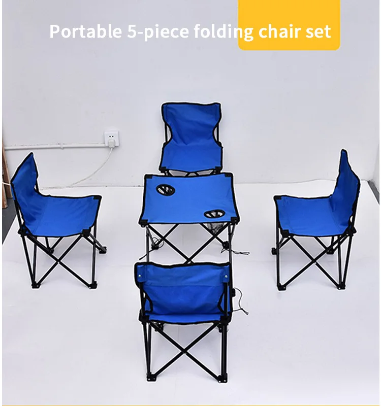 Outdoor Camping Leisure Table and Chair Set of Five Pieces for Picnic Fishing Beach Party Folding Table and Chair