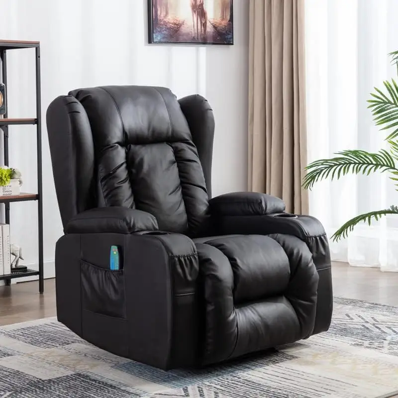 Modern Faux Leather Rotate Rocking Reclining Chair with 8 Vibrate Massage function in living room