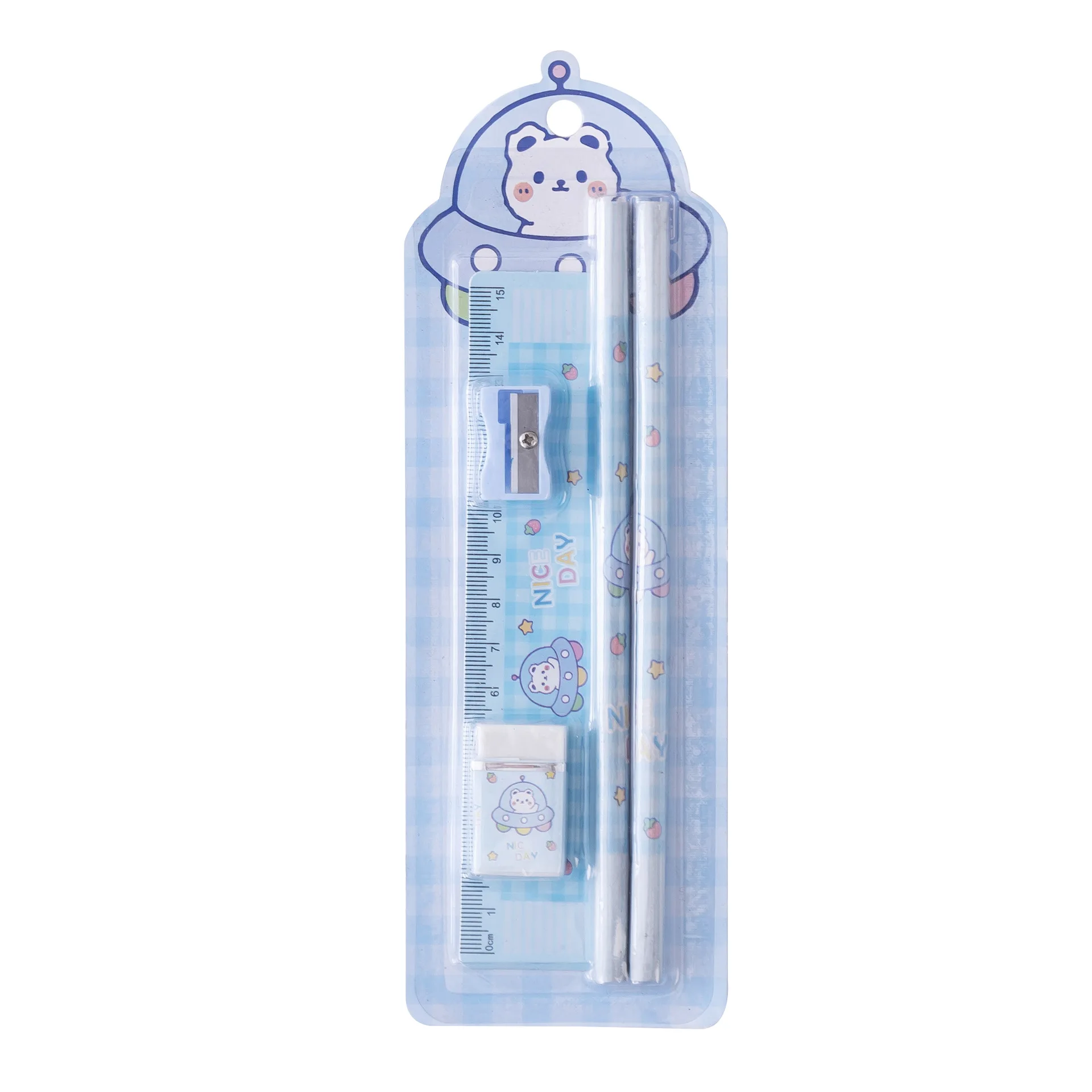 Five Piece Stationery Set Children Birthday Gift Cute Kawaii Set Wholesale Ruler Rubber Pencil Sharpener