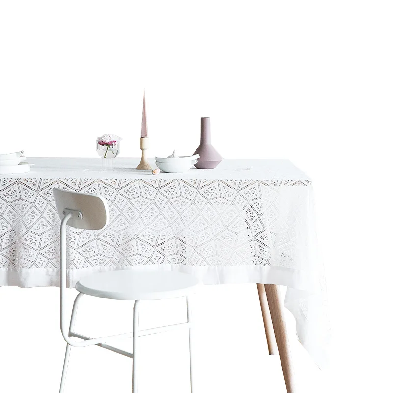 
Wholesale custom lace tablecloth white customizable Chinese-made embroidery tablecover 