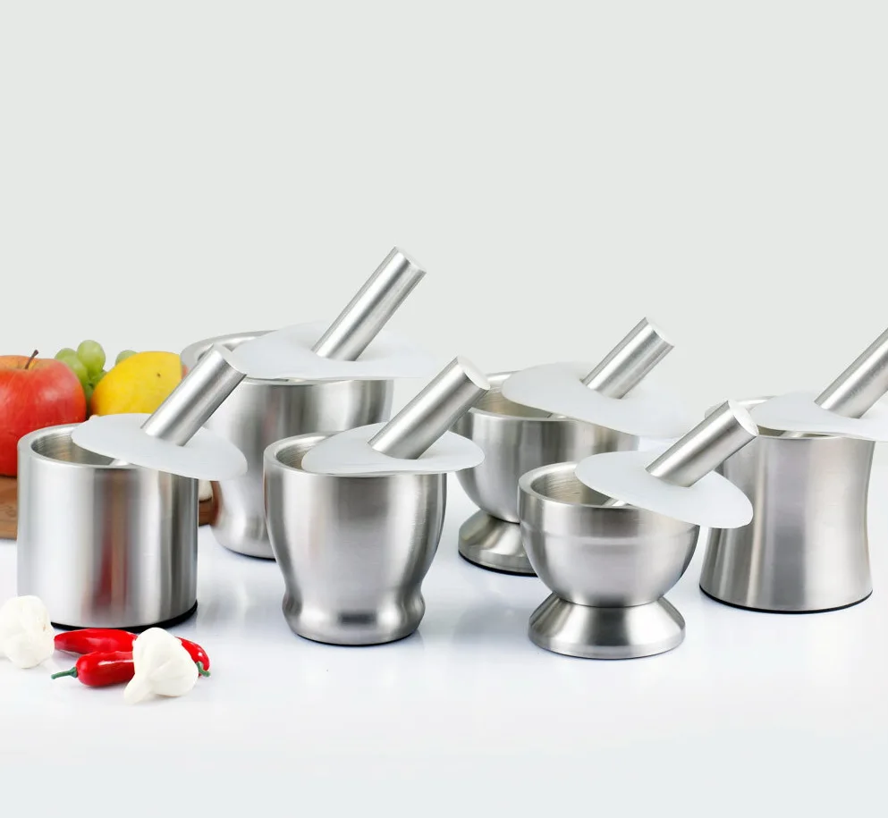 Tera Mortar and Pestle Sets 18/8 Stainless Steel Pill Crusher Food Safe Spice Grinder Herb Bowl Pesto Powder