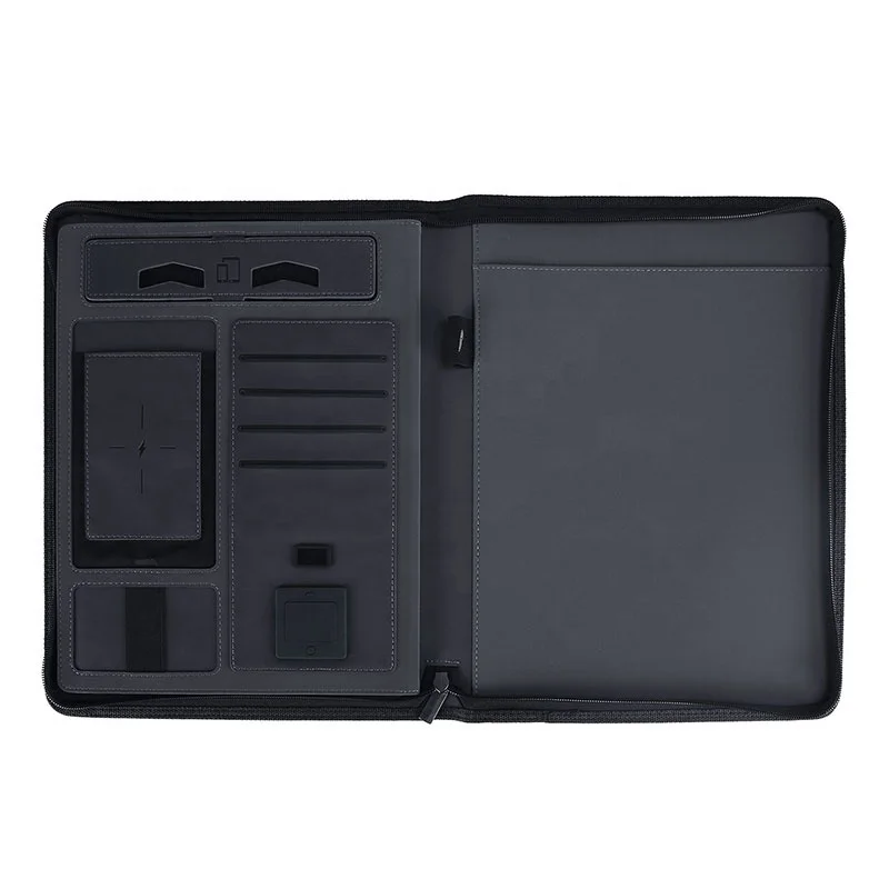 Combination contrast color PU leather notepad A4 business padfolio gift with power bank