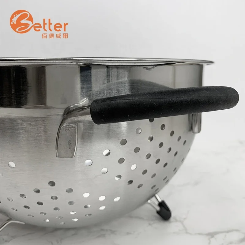 Custom Fruit Vegetable Pasta Large Stainless Bowl Steel Basket Strainer
